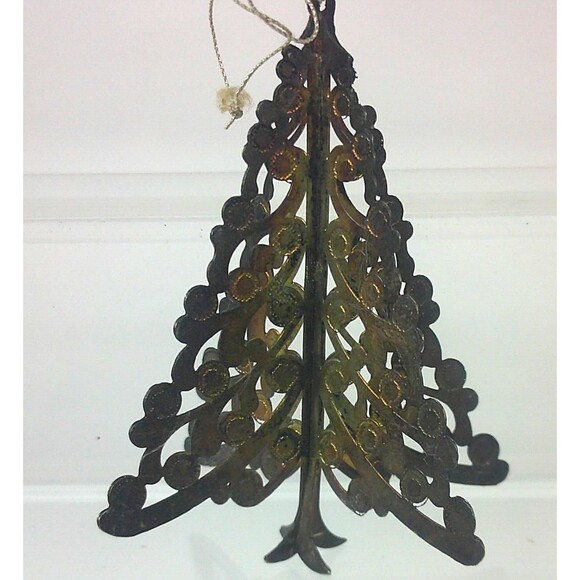 Vintage 1960s Silverplate over Brass Christmas Tree Ornament Hong Kong 3 Inch - Picture 1 of 3